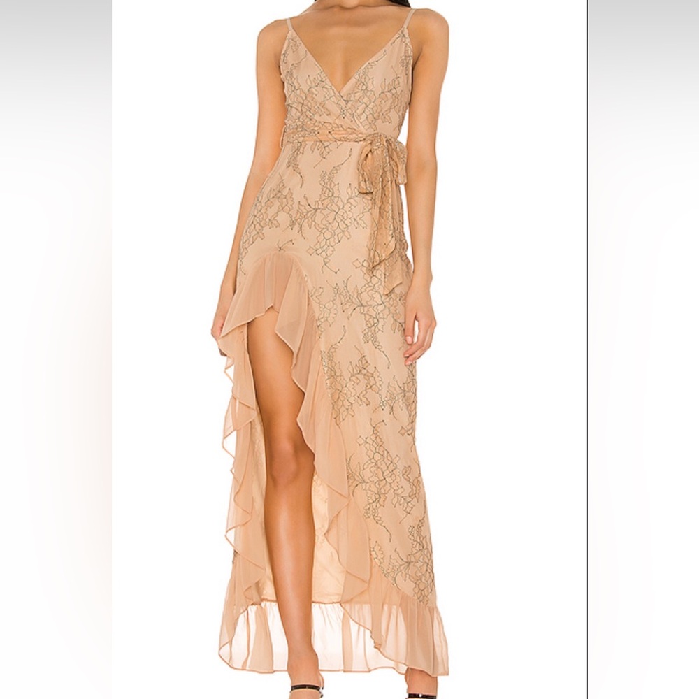 Elegant Peach/Beige & Black Lace Dress - Privacy Please Esperanza Gown